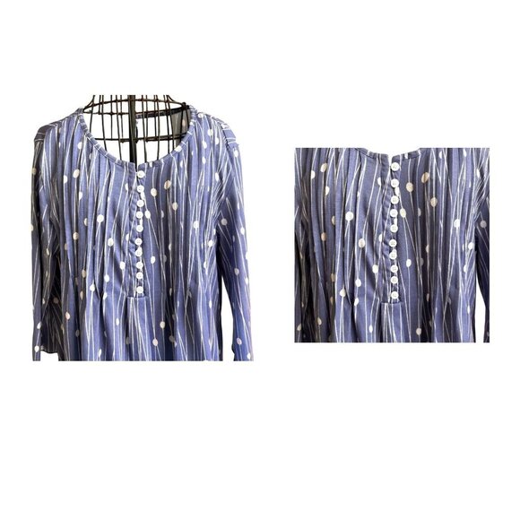 NoraCora Tunic Top XL Blue White Polkadot Jersey Fabric Button Pleaded … - Picture 2 of 12